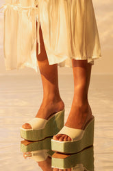 AZALEA WANG CHANDRIA WHITE TWEED WEDGE SANDAL