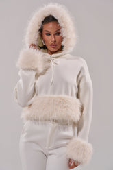SNOW WHITE FUR TRIM SWEATSHIRT
