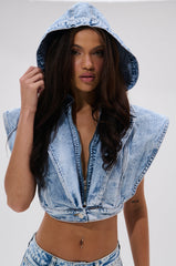TOO COOL FOR YOU DENIM ZIP-UP BLOUSE
