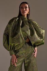 LAYLA BROCADE PUFF SLEEVE MOCK NECK TOP