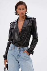 TRACIE FAUX LEATHER BLAZER BODYSUIT