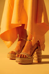 AZALEA WANG JUDSON GOLD RAFFIA AND GEMS PLATFORM SANDAL