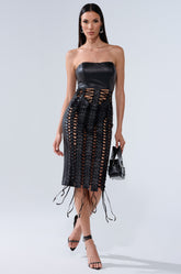 NOT FOR YOU PU LACE UP MIDI DRESS