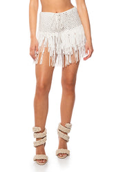 PRISCILLA FRINGE KNIT MINI SKIRT