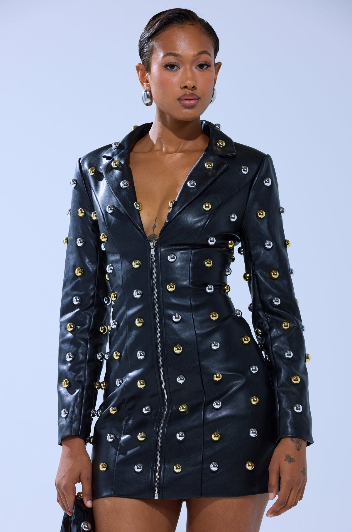 ROCK WITH IT PU BLAZER DRESS WITH HARDWARE