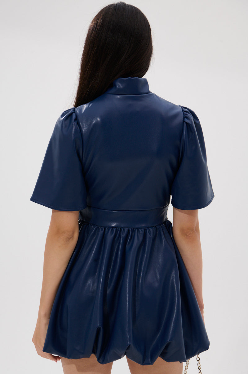 LALA LOVE YOU PU MINI DRESS IN NAVY