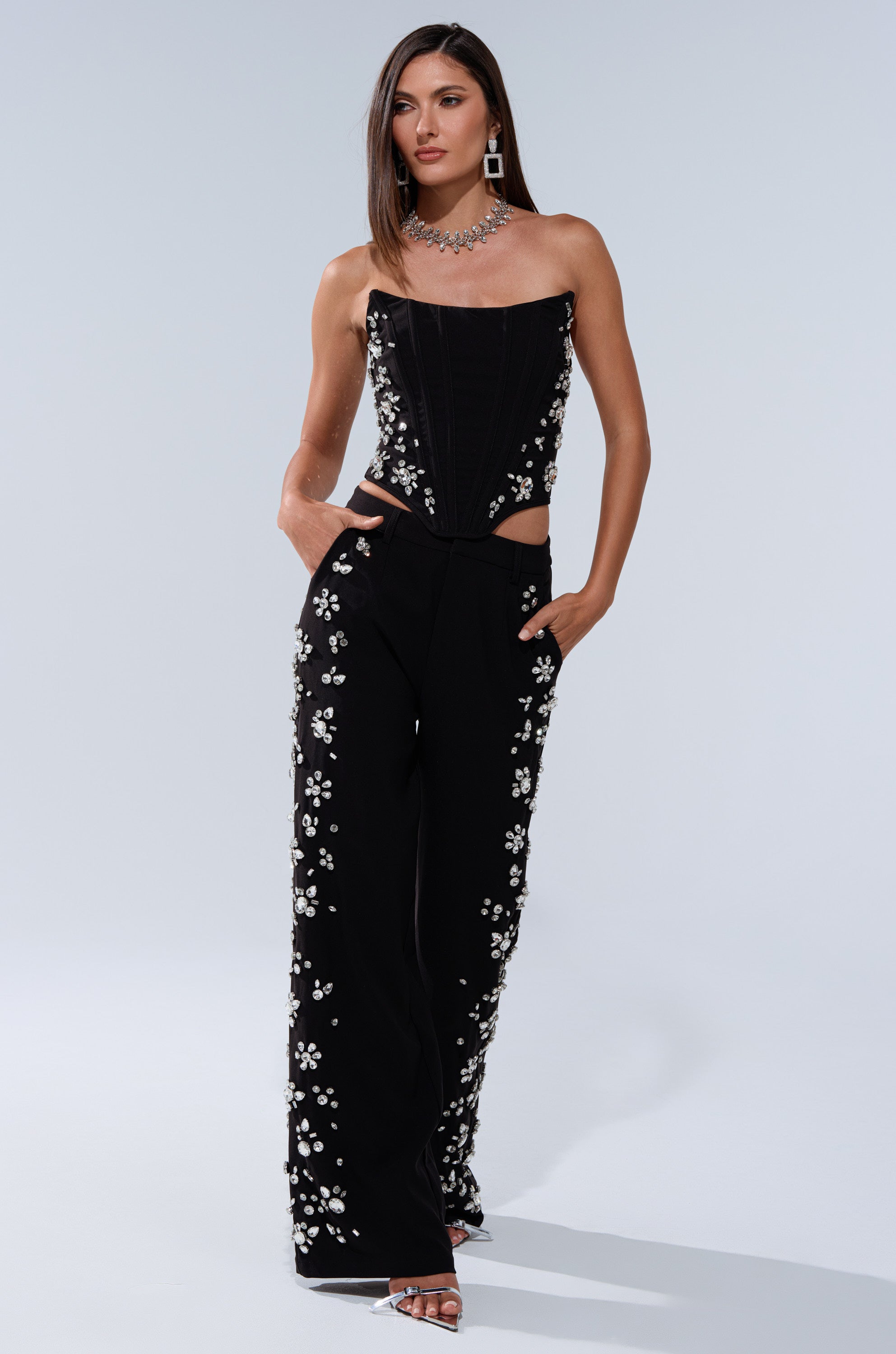 FEELING RICH TROUSER WITH RHINESTONE