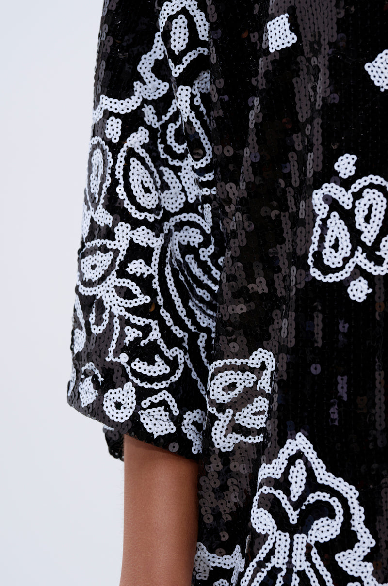 BOUJEE BANDANA SEQUIN MINI DRESS IN BLACK