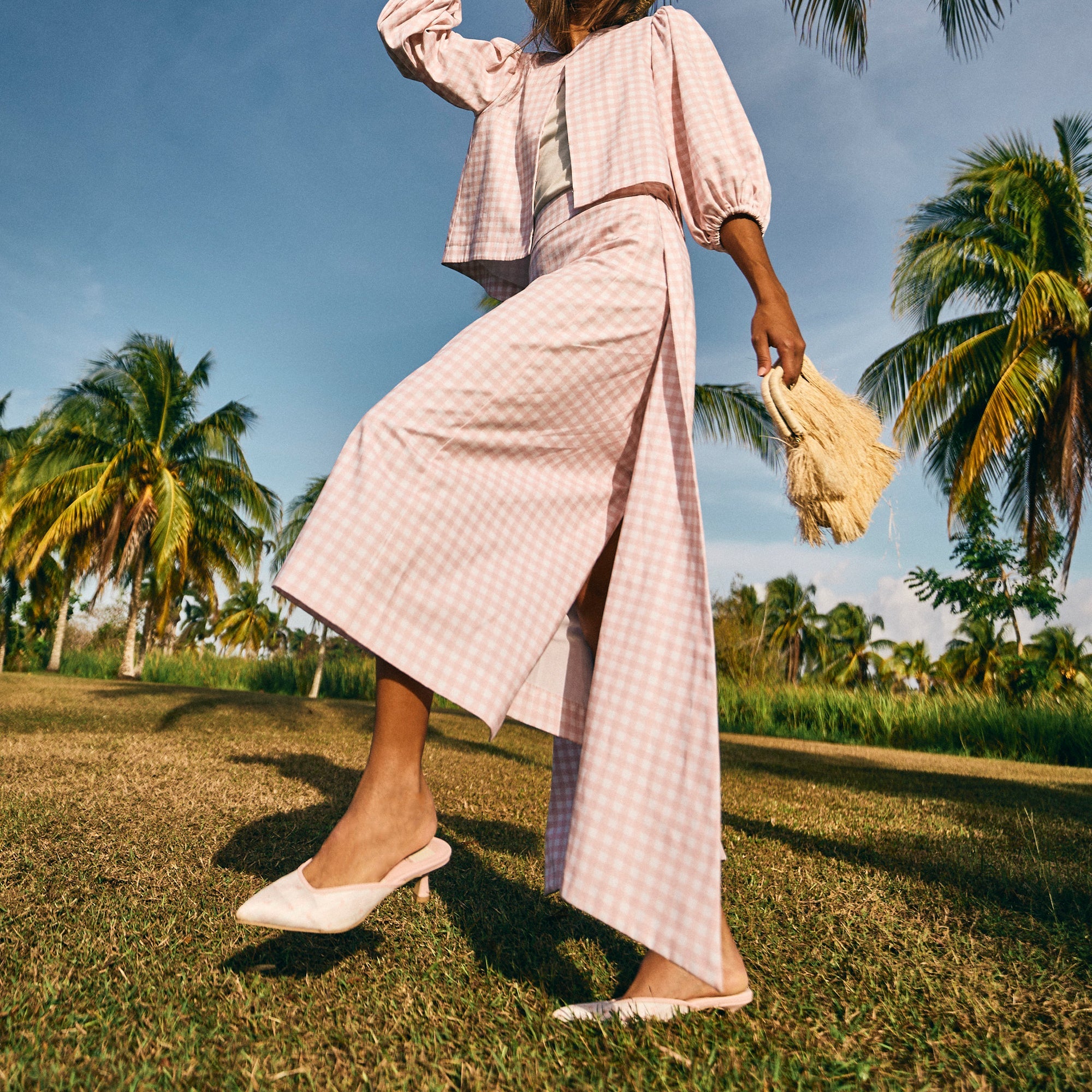 CLEO X BYRDIE GOLF HEELS PINK FLORAL SATIN