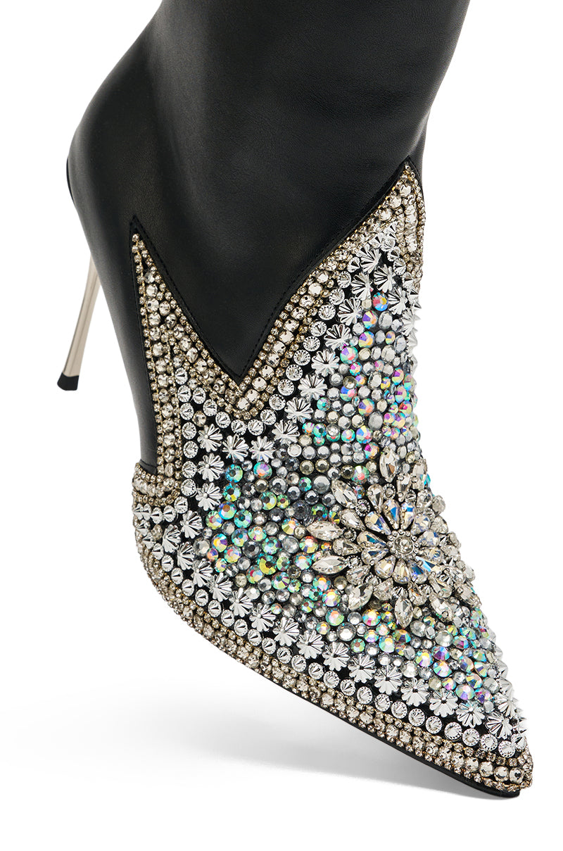 AZALEA WANG CLINEQ EMBELLISHED RHINESTONE STILETTO BOOTIE