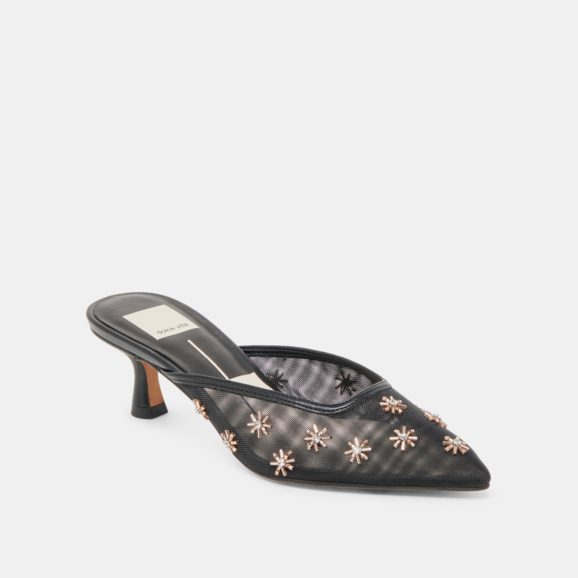 CLARA WIDE HEELS BLACK MESH