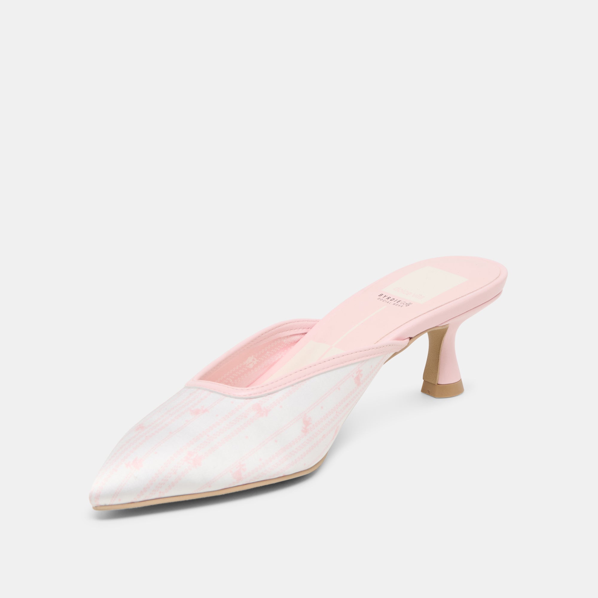 CLEO X BYRDIE GOLF HEELS PINK FLORAL SATIN