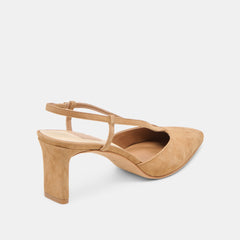 GINAY HEELS LT BROWN SUEDE