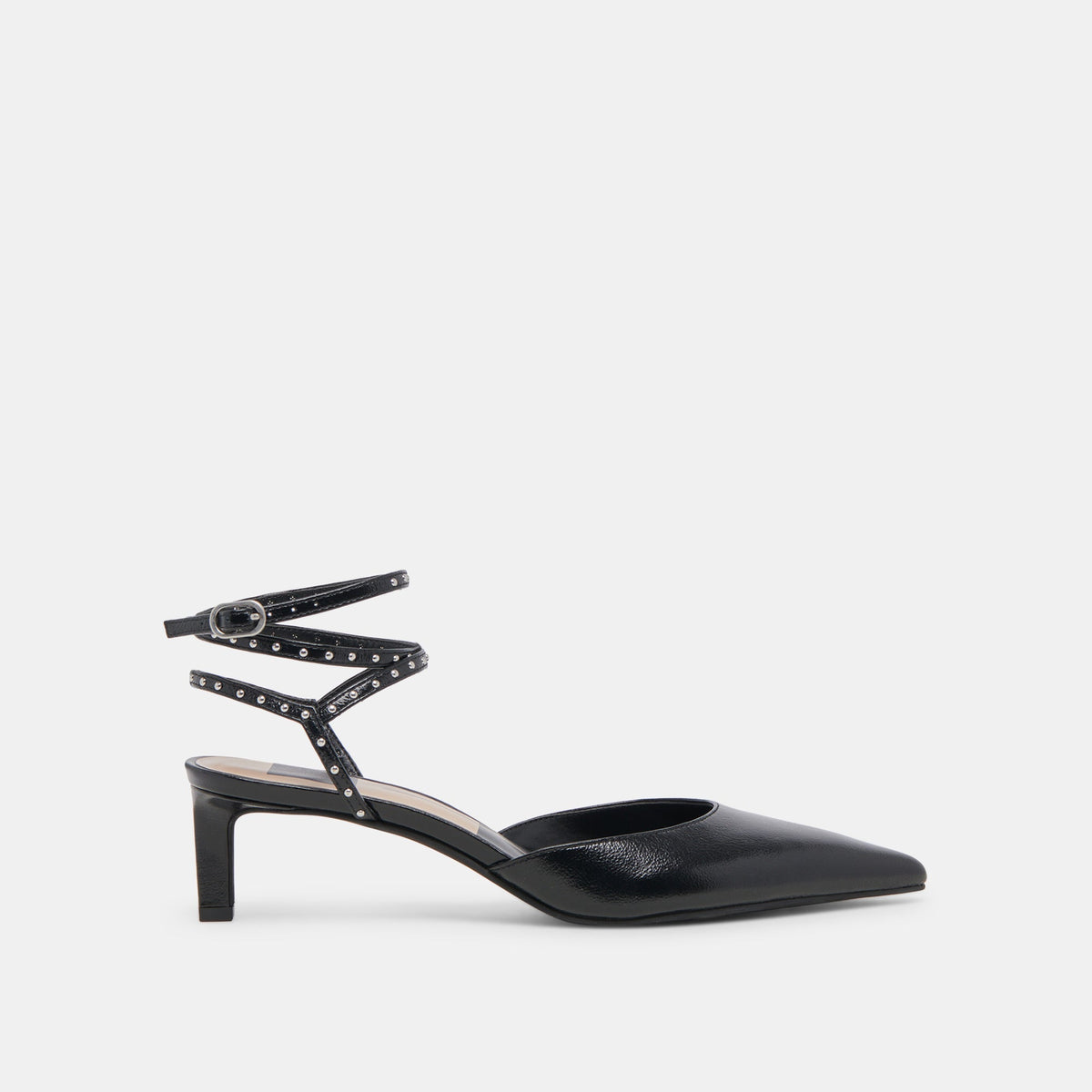 LOKLYN STUD HEELS MIDNIGHT CRINKLE PATENT - re:vita