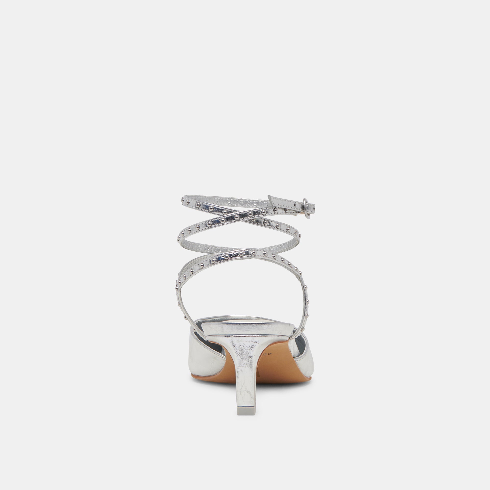LOKLYN STUD HEELS SILVER CRINKLE PATENT - re:vita