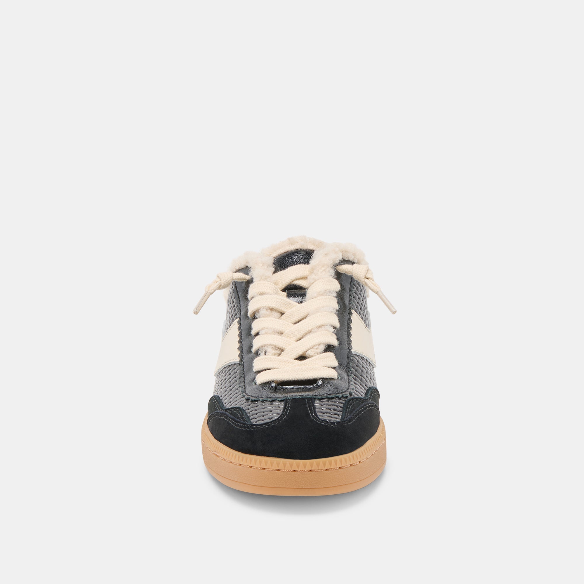 NOTICE SLIDE PLUSH SNEAKERS BLACK WOVEN LEATHER