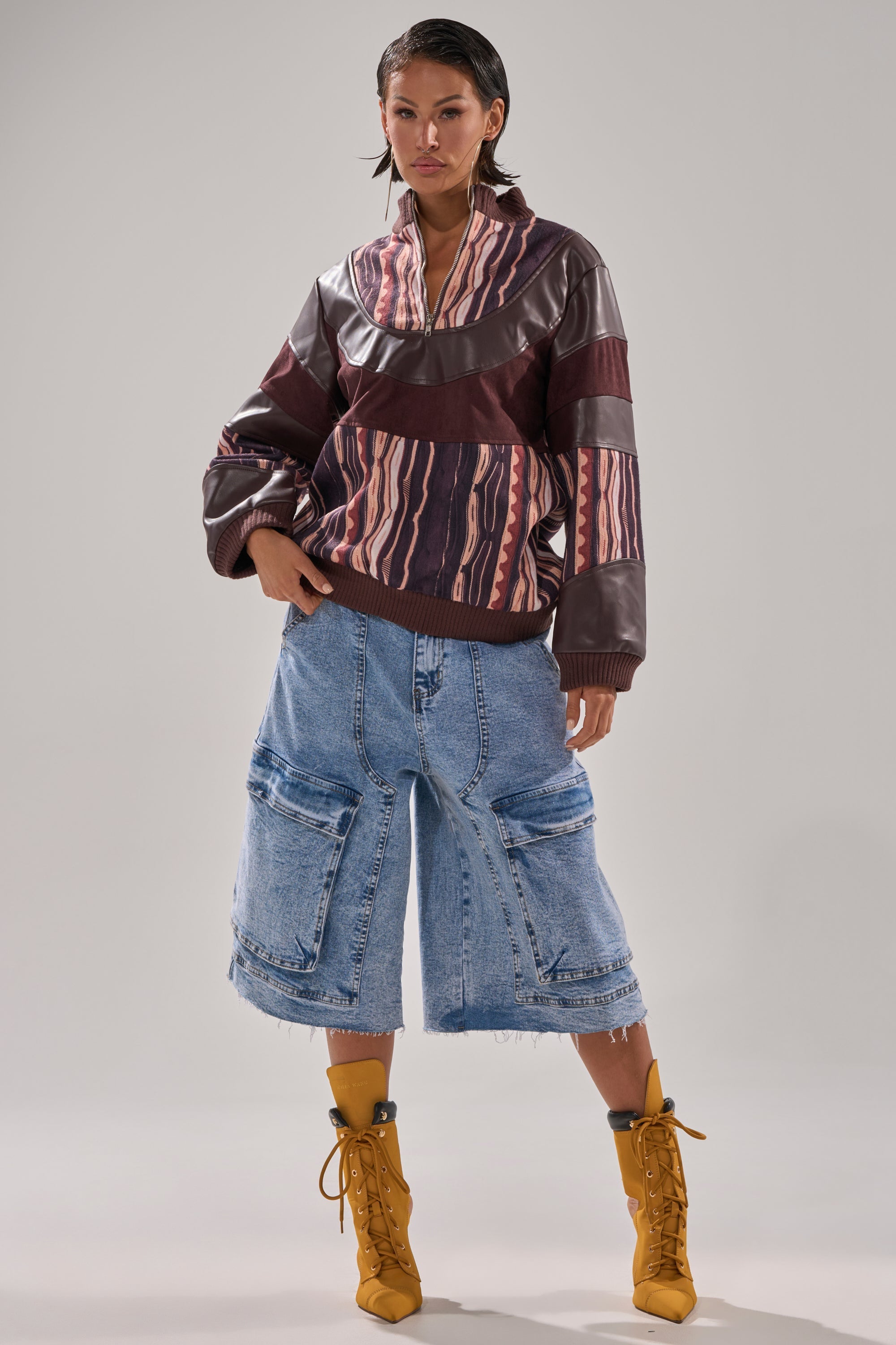 CRAZY IN LOVE FAUX LEATHER SWEATSHIRT