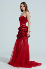 LIGHTS AND ACTION MAXI DRESS IN RED