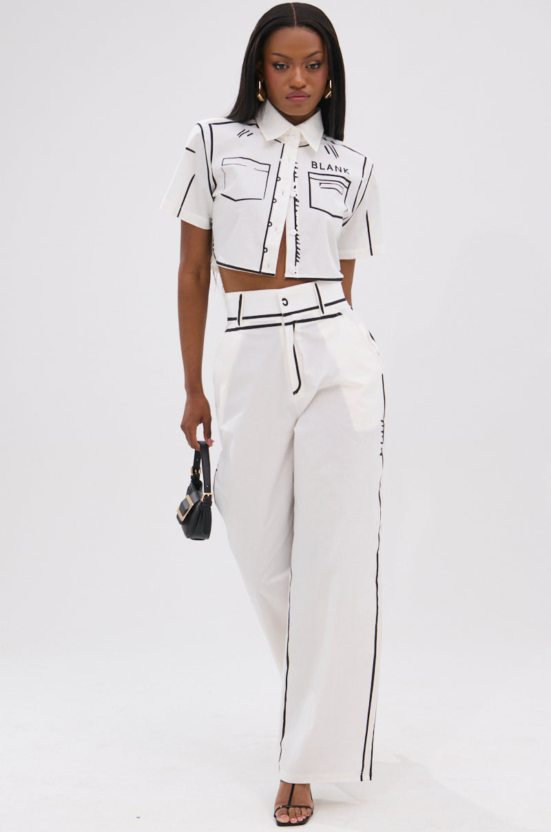 BLANK SPACE CROPPED SHORT SLEEVE BUTTON DOWN