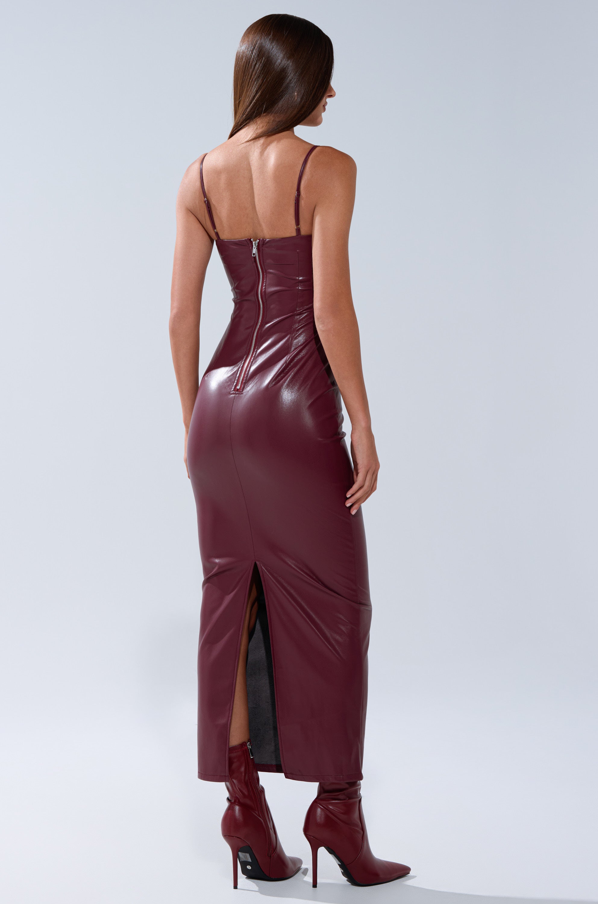 SHAI PU MIDI DRESS IN BURGUNDY