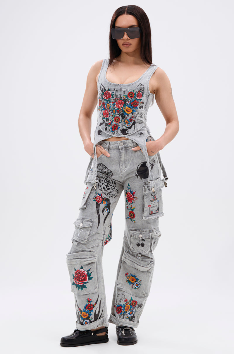 ARBOREAL DENIM CARGO PANTS