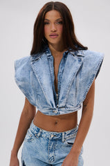 TOO COOL FOR YOU DENIM ZIP-UP BLOUSE