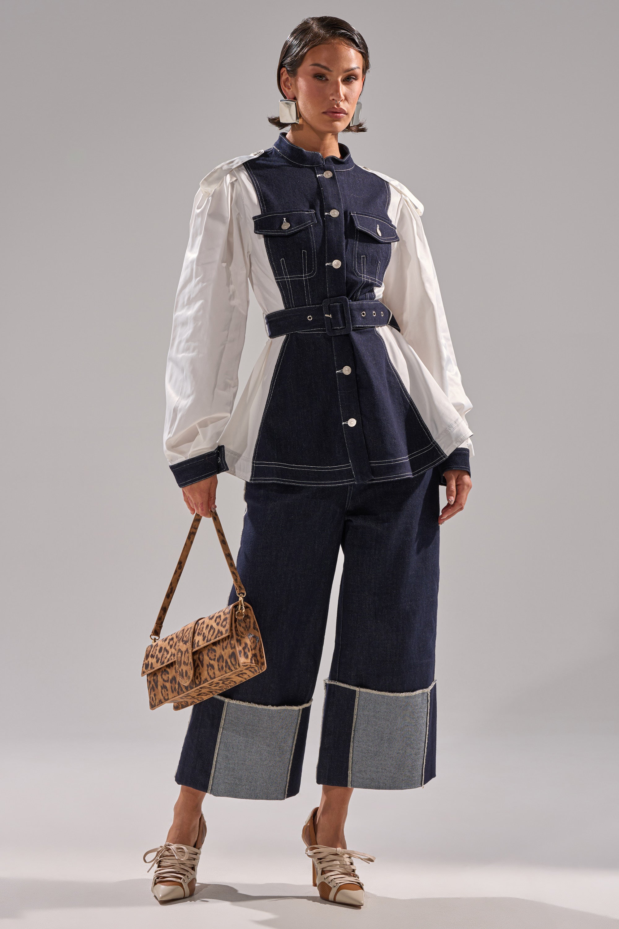 DIANA DENIM AND POPLIN BUTTON DOWN
