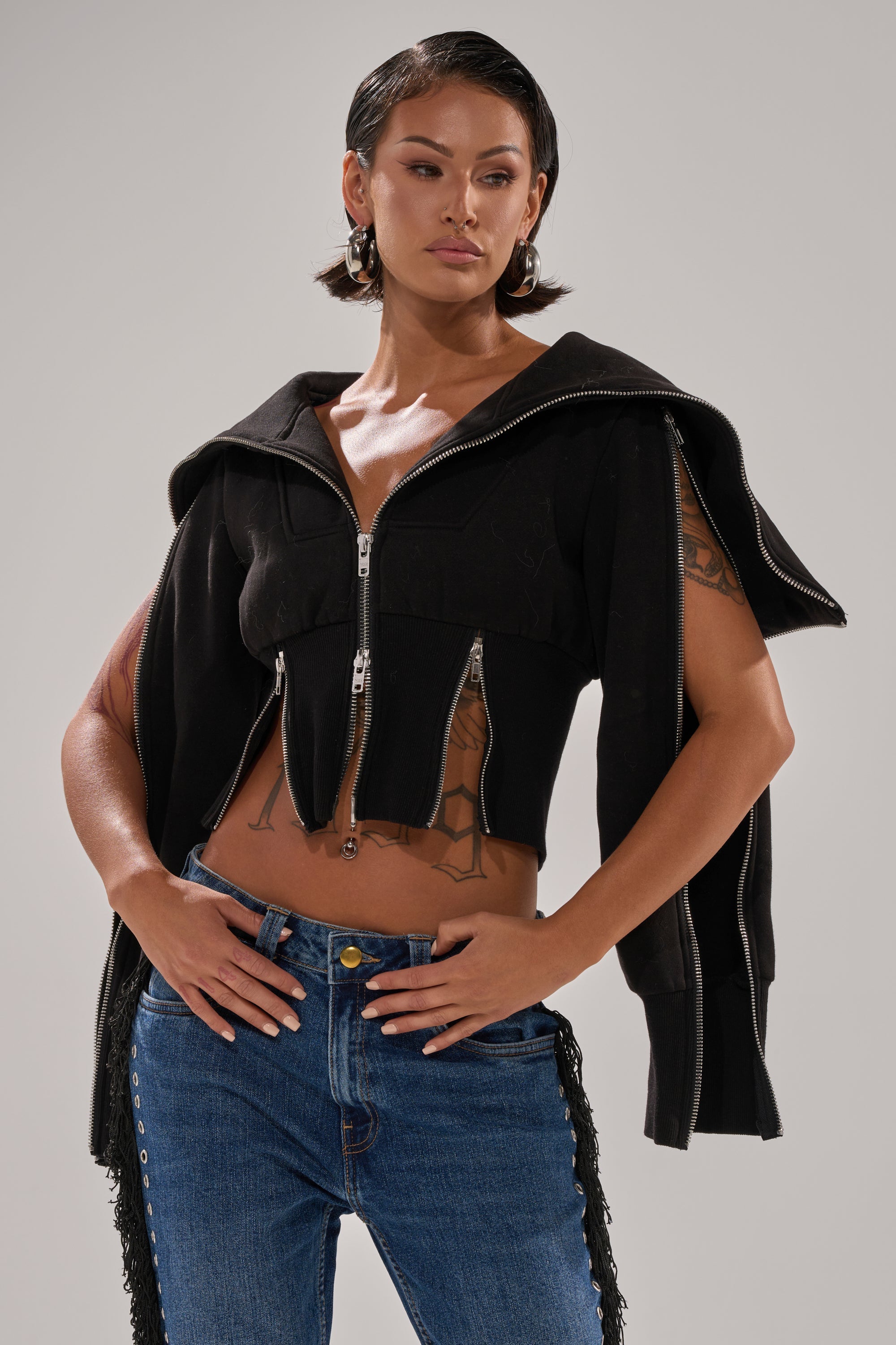 MULTI ZIP CORSETED HOODIE