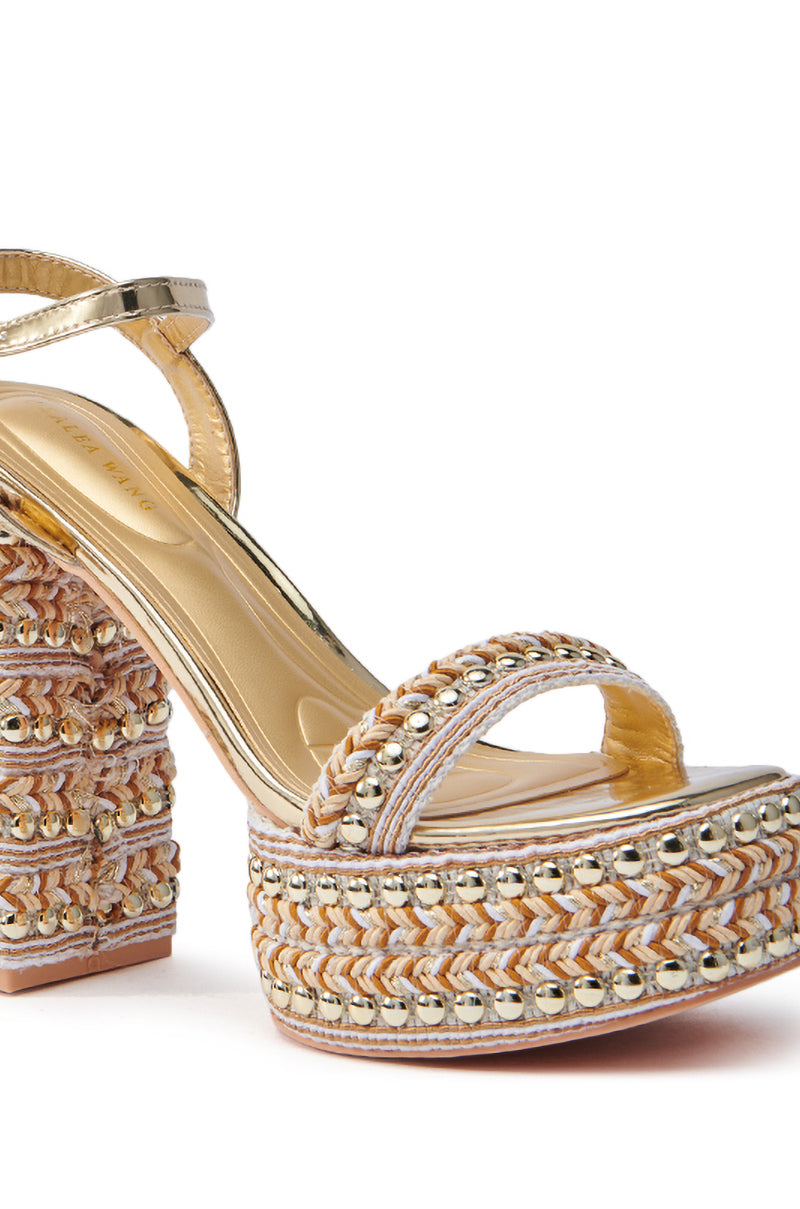 AZALEA WANG JUDSON GOLD RAFFIA AND GEMS PLATFORM SANDAL
