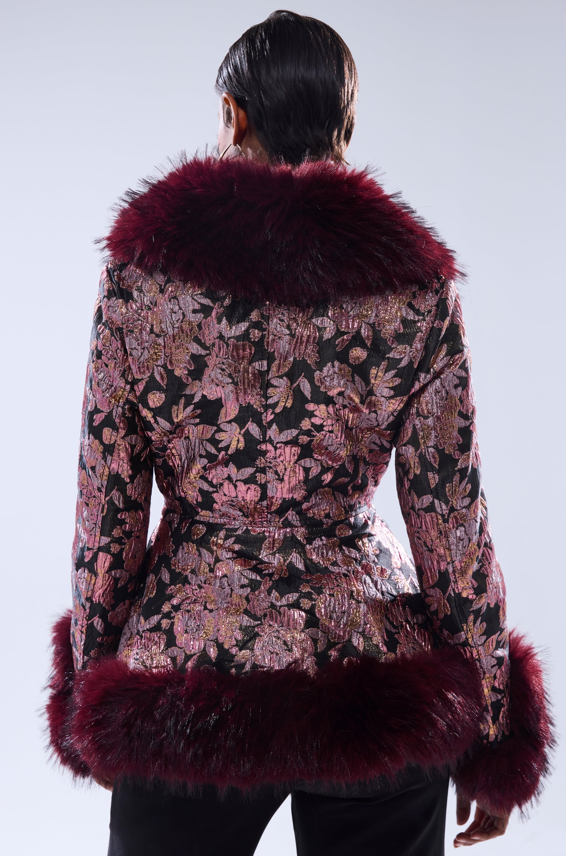 KENZY FUR TRIM MOTO IN PINK MULTI