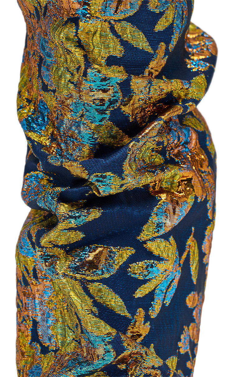 AZALEA ROZSI BLUE MULTI BROCADE OPEN TOE STILETTO BOOTIE