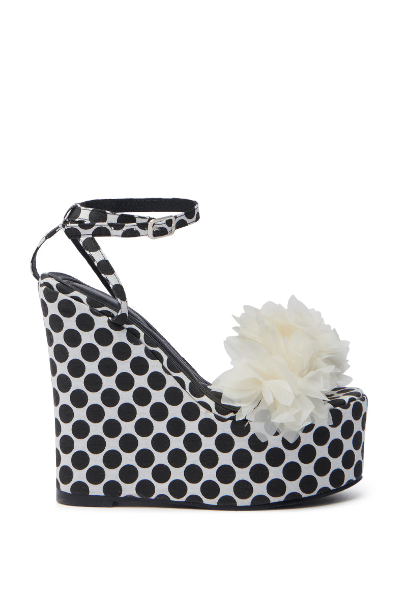 AZALEA WANG SERAIAH BLACK AND WHITE POLKA DOT WEDGE SANDAL
