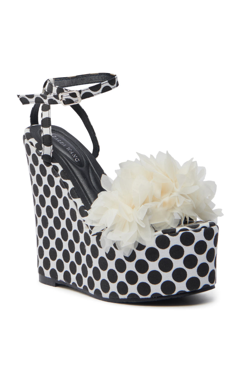 AZALEA WANG SERAIAH BLACK AND WHITE POLKA DOT WEDGE SANDAL