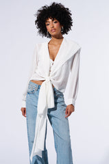 MARGO TIE FRONT BLOUSE WITH HOOD IN WHITE