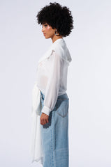 MARGO TIE FRONT BLOUSE WITH HOOD IN WHITE