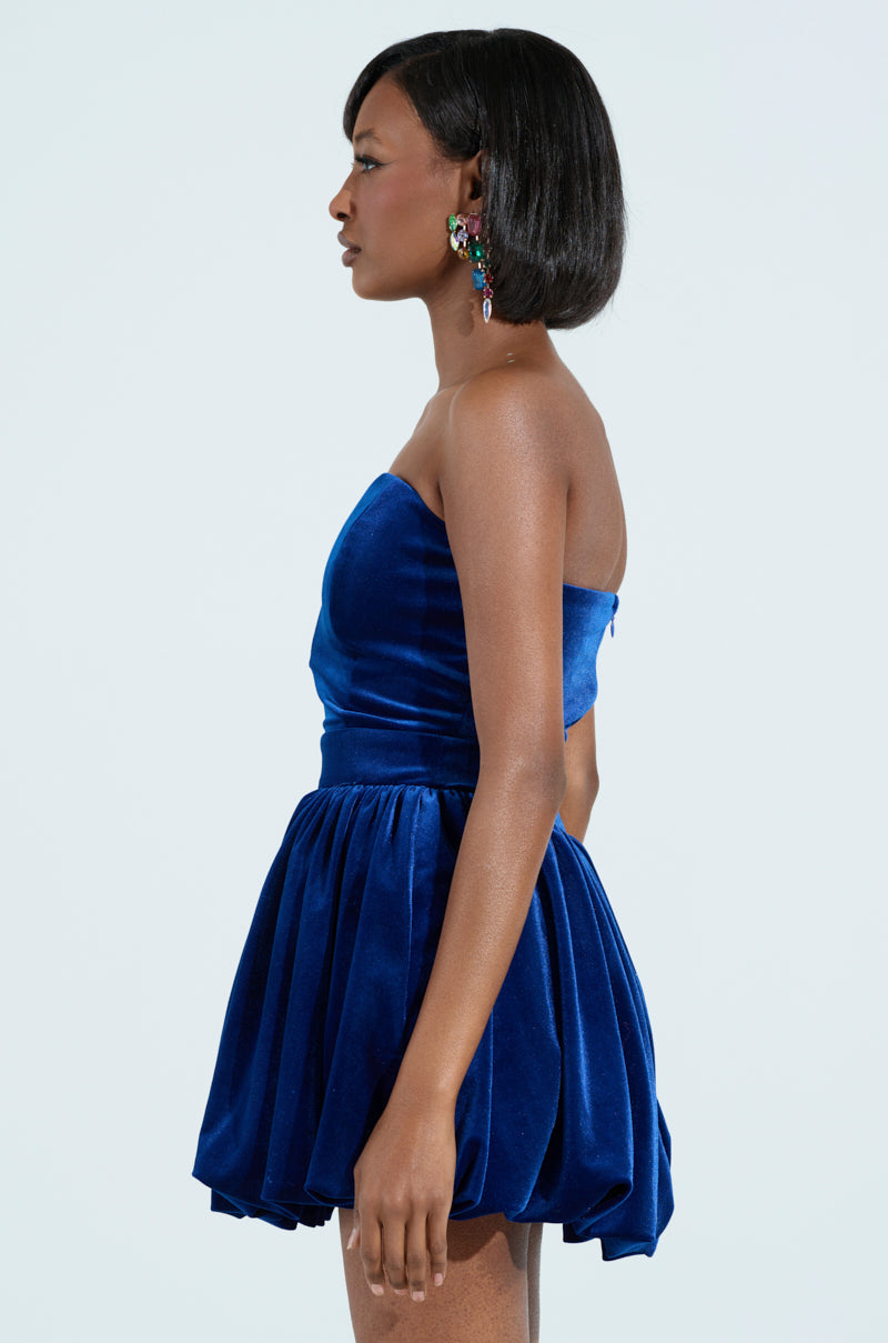 FEEL SOMETHING VELVET MINI DRESS IN BLUE