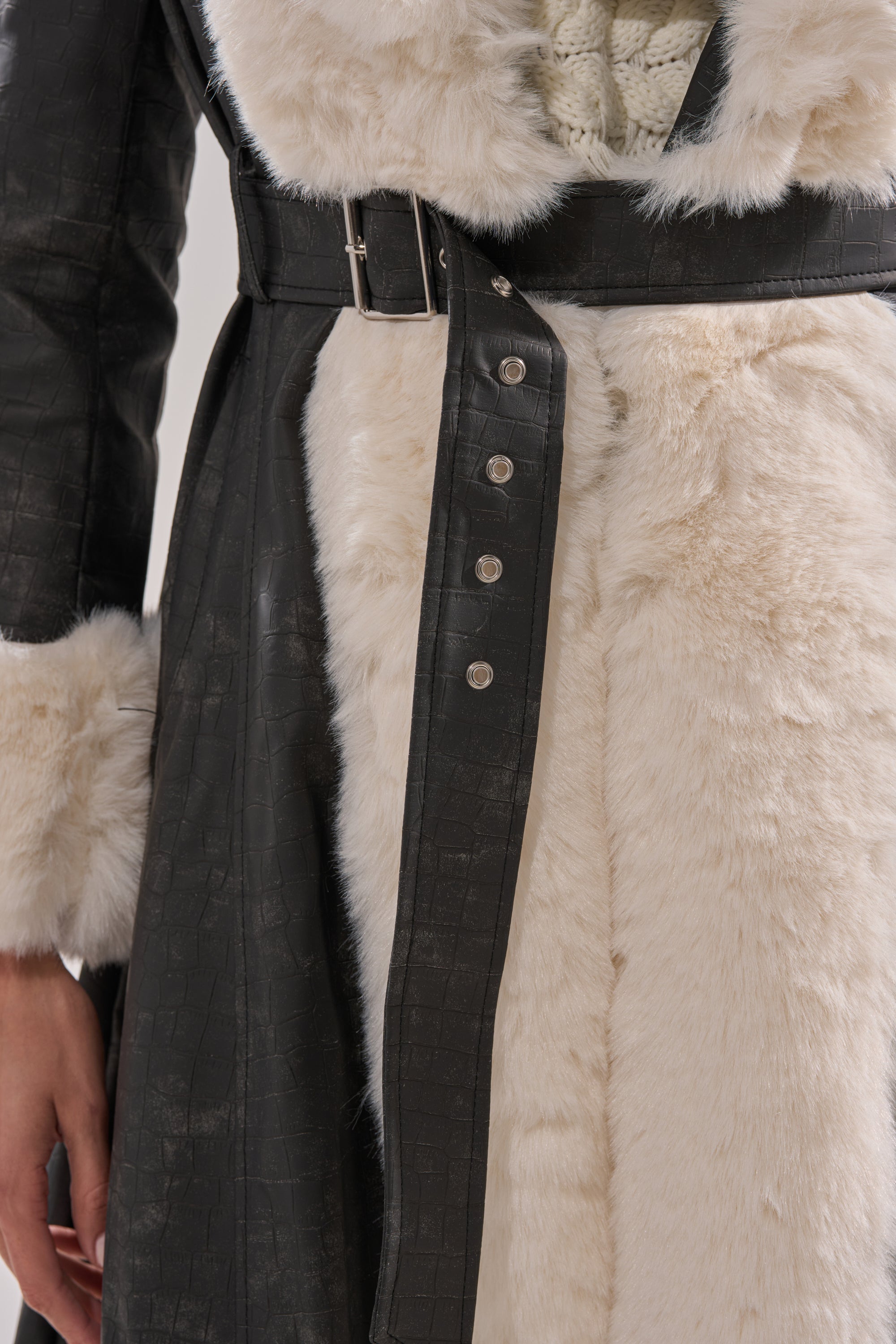 VIVIAN FUR TRIM TRENCH IN GREY