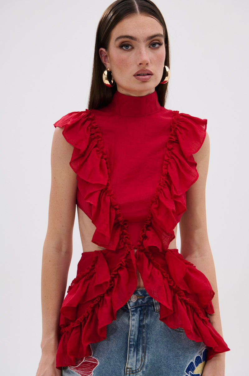 TIFFANY RUFFLE BLOUSE IN RED