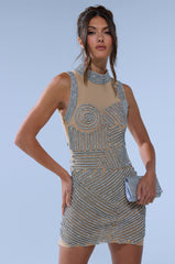 WORK OF ART RHINESTONE MESH MINI DRESS