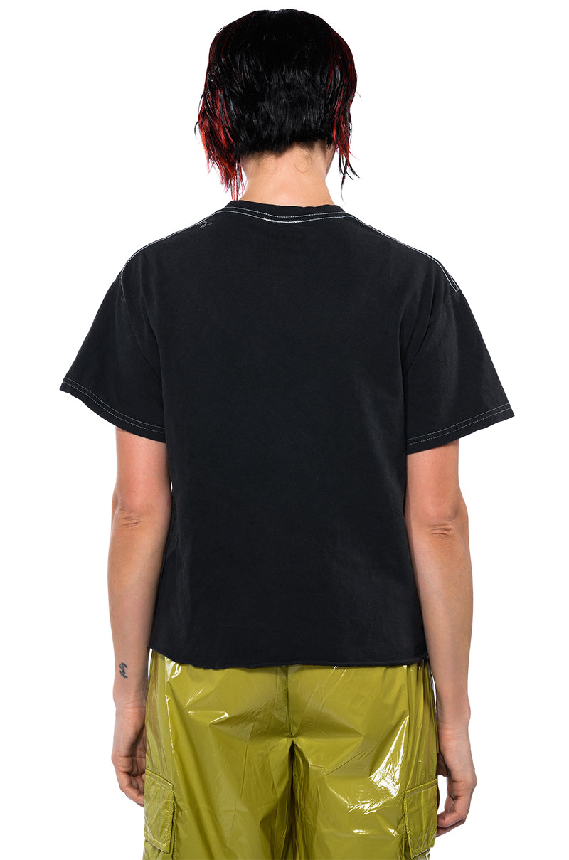 AC DC CROPPED SHREDDED TSHIRT