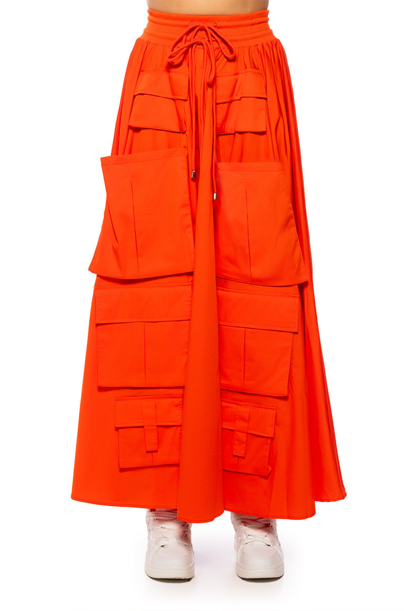 AMELIA CARGO POCKET MAXI SKIRT IN RED
