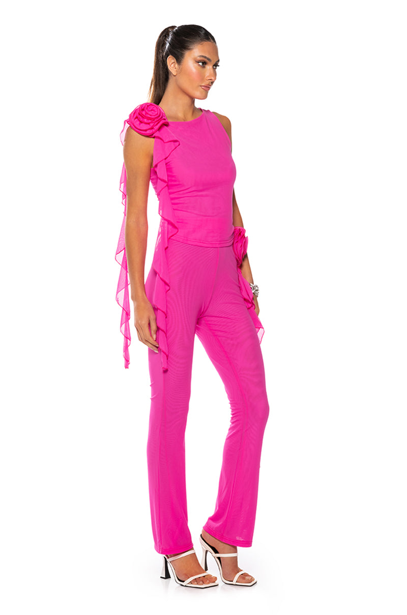 ARIANA FLOUNCED SLEEVELESS MESH TOP