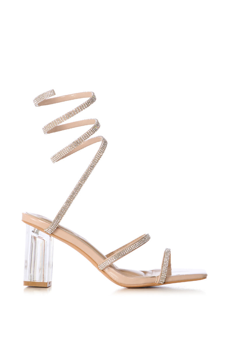 AZALEA WANG BELLONA NUDE SANDAL WITH EMBELLISHED COIL WRAP