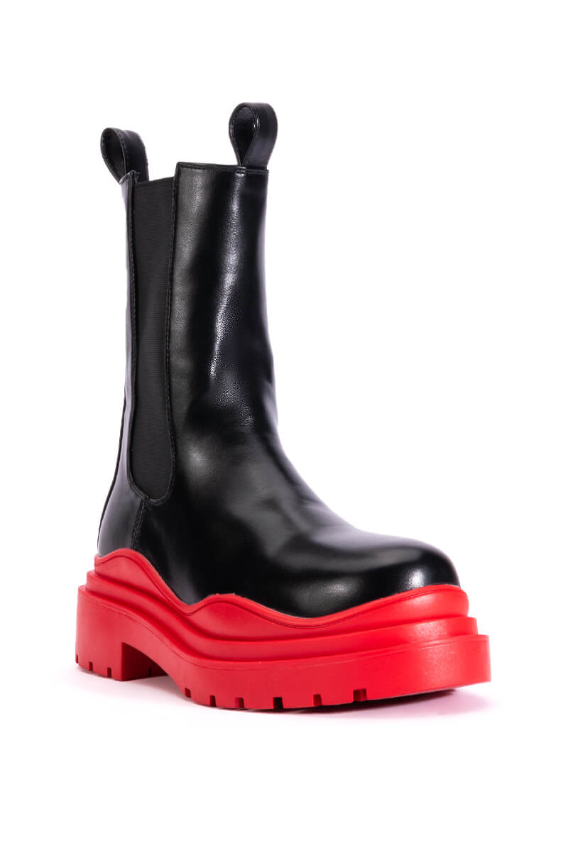 AZALEA WANG GHOSTED FLATFORM CHELSEA BOOT IN RED