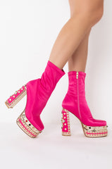AZALEA WANG NOTICE ME CHUNKY BOOTIE IN FUCHSIA