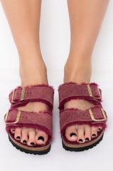 BIRKENSTOCK ARIZONA SHEARLING SANDAL IN MAROON
