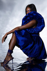 CLEMENTINE BUTTERFLY SLEEVE MINI PUFF DRESS IN DARK PURPLE