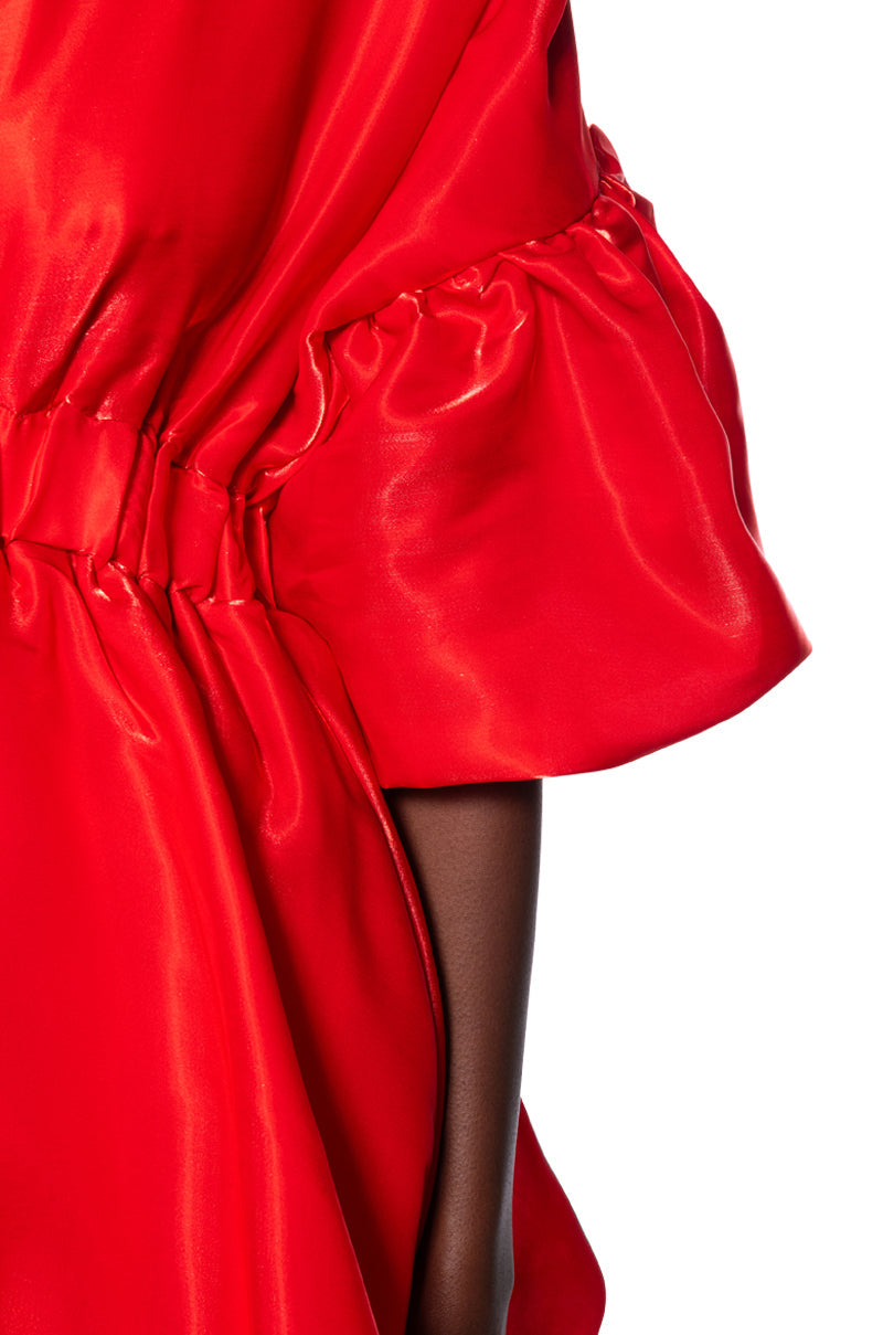 DIXIE BALLOON SLEEVE MINI DRESS IN RED