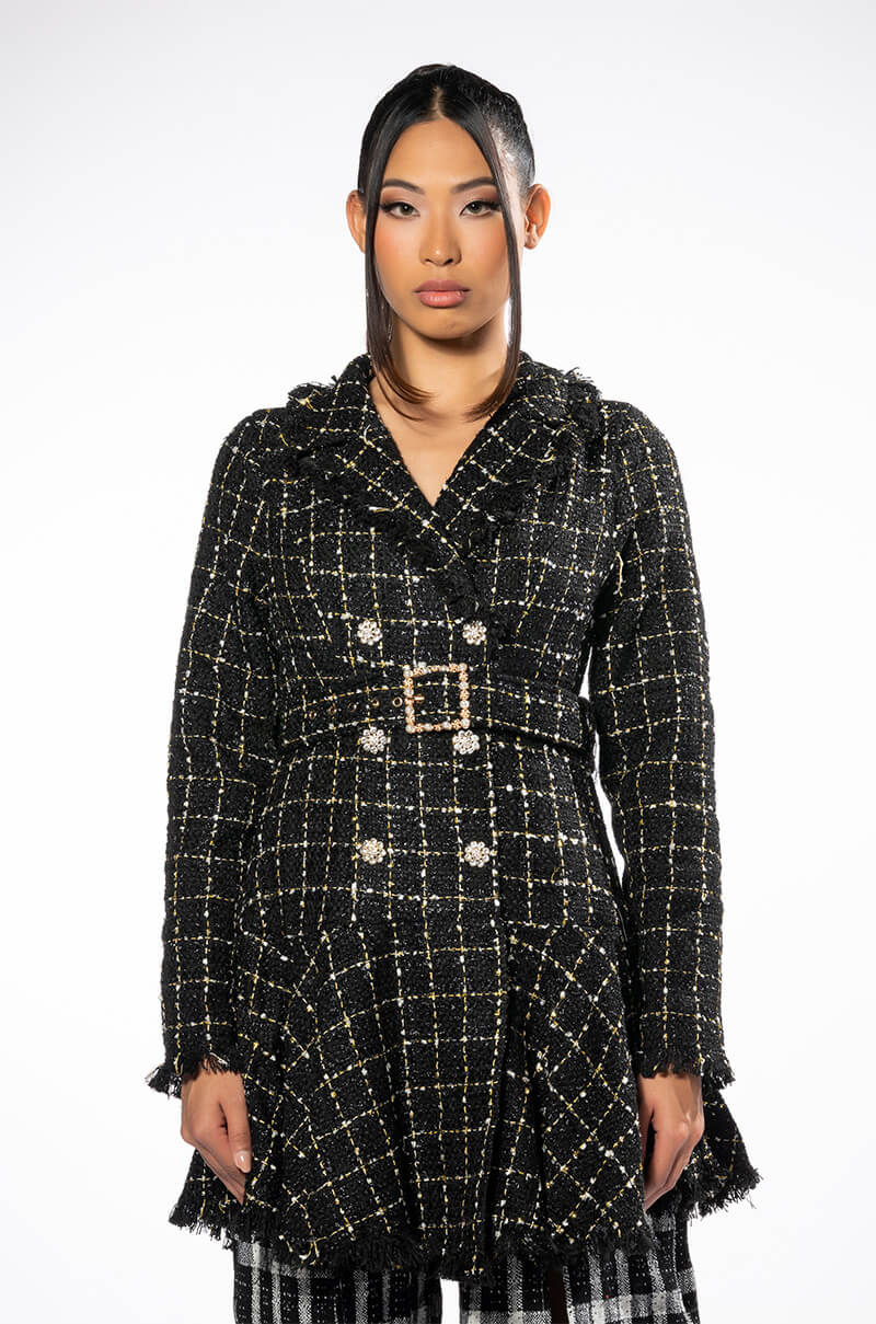 GEMMA BELTED TWEED MINI DRESS