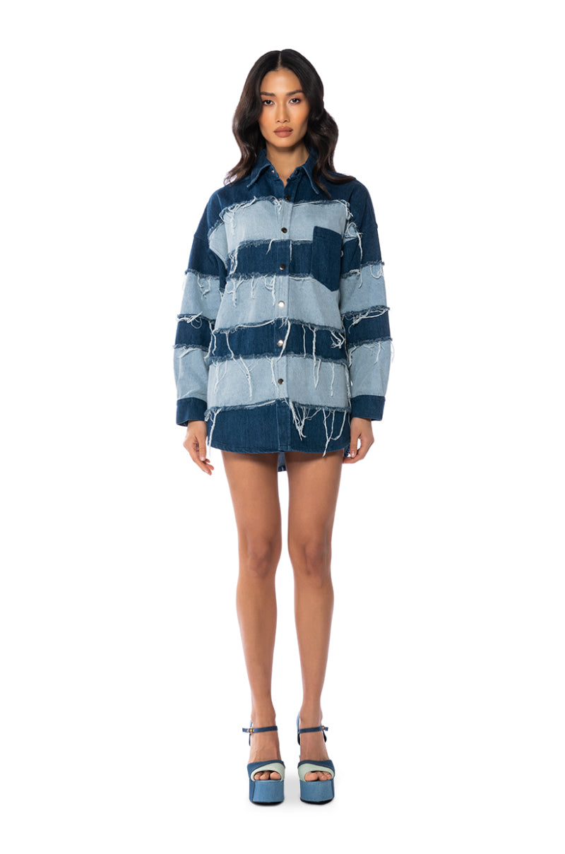 SPLASH COLOR BLOCK DENIM JACKET